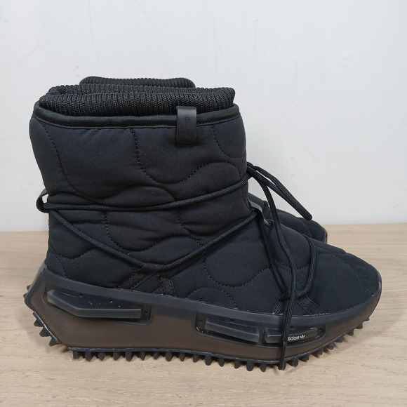 Adidas Boots Women 8 Black Quilted Lace Up Platform Lug Sole Winter Boots - Picture 5 of 10